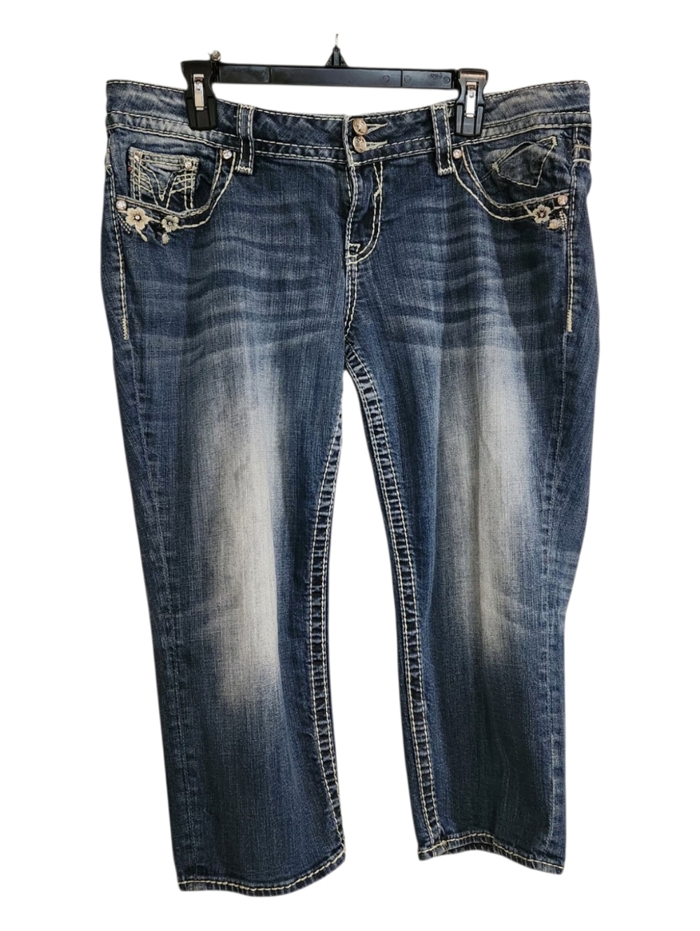 VIGOSS The New York Capri Jeans Womens Size 16  Mid-Rise Embellished Embroidered - Picture 2 of 16